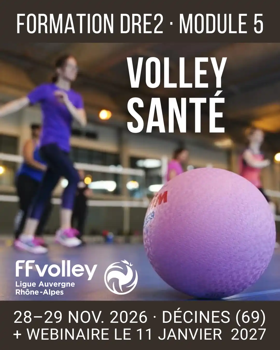 Affiche de la formation Volley Santé, module 5 du DRE2, les 28 et 29 novembre 2026 à Décines.